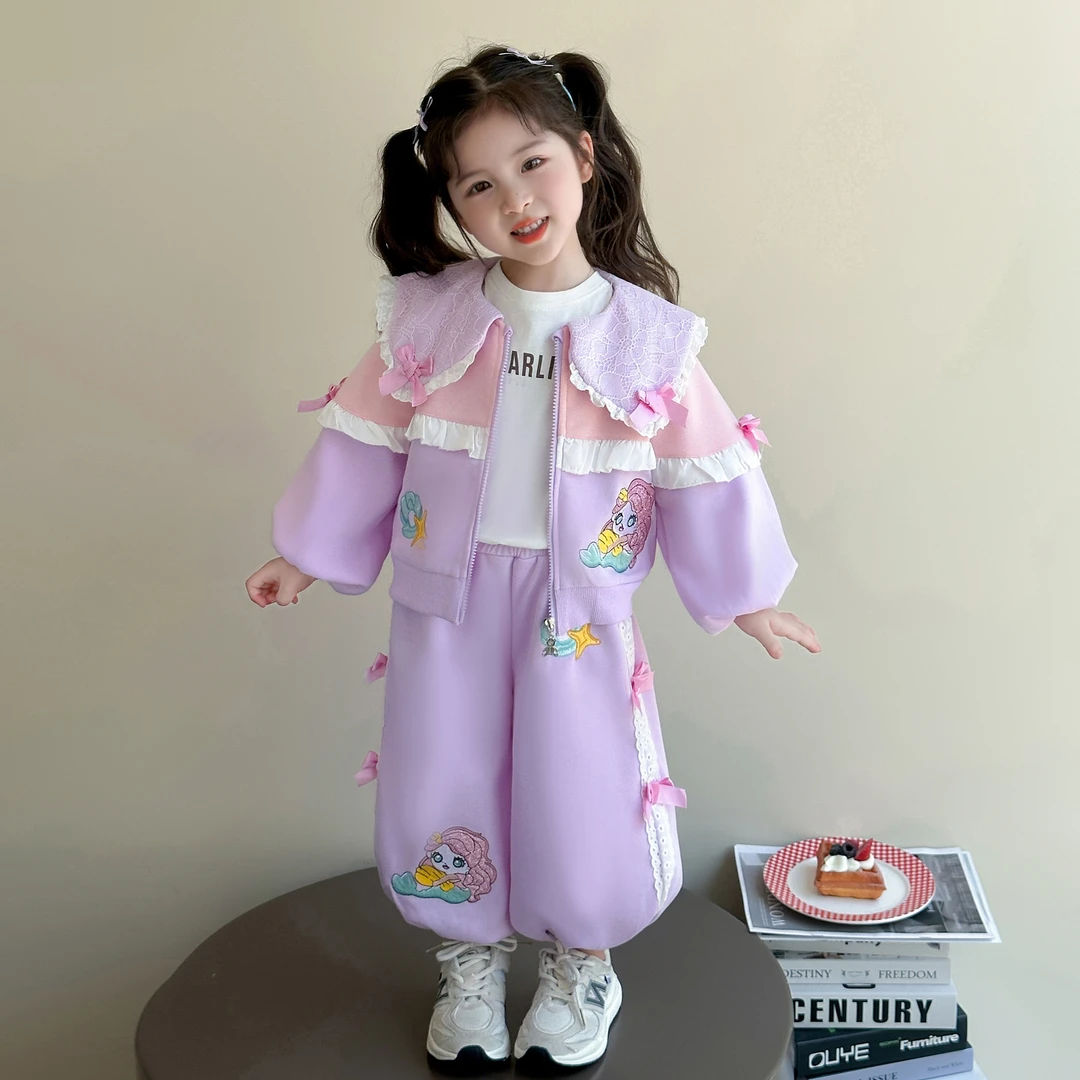 2025新款女童套装秋季女小童宝宝娃娃领外套儿童休闲裤春秋两件套