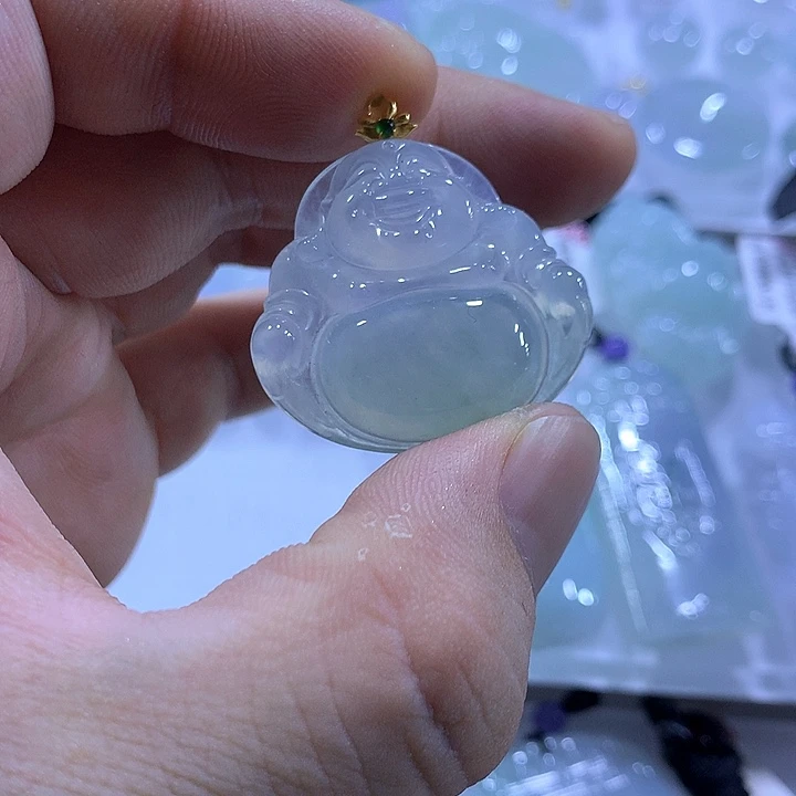 翡翠18K金镶嵌颈饰天然翡翠A货吊坠