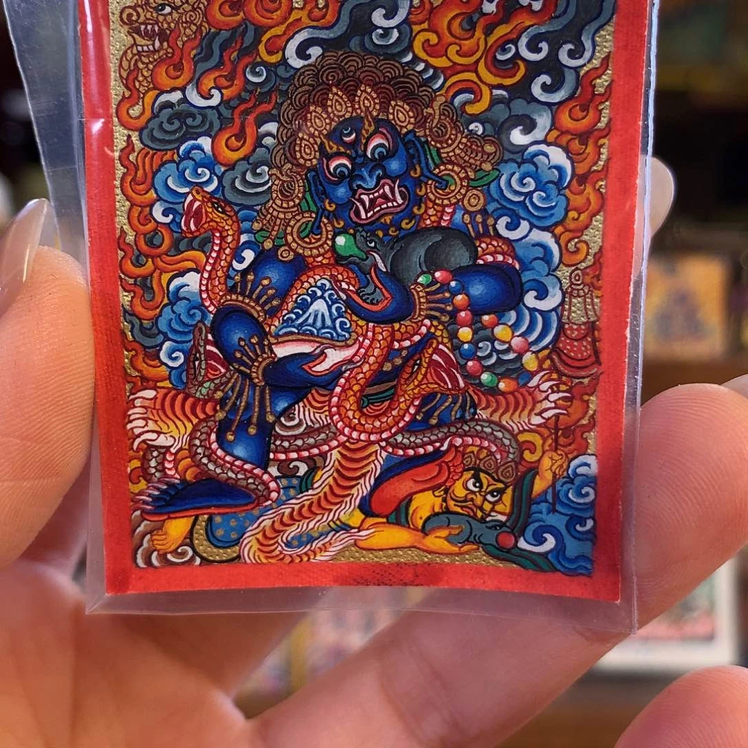 不***猫吊坠热贡纯手绘唐卡黑财