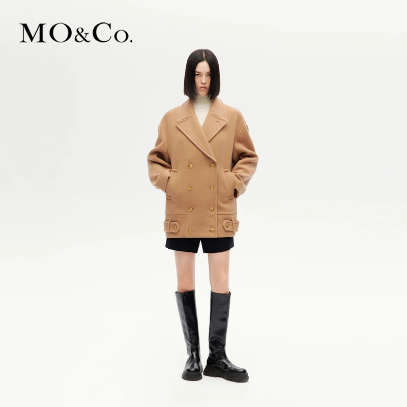 【小余专属】MOCO冬雕花金扣宽松含羊毛毛呢大衣外套防寒MBC4OVC002