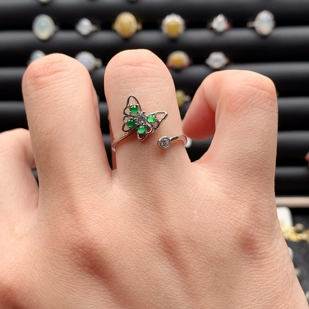 翡翠戒指银S925镶嵌0252