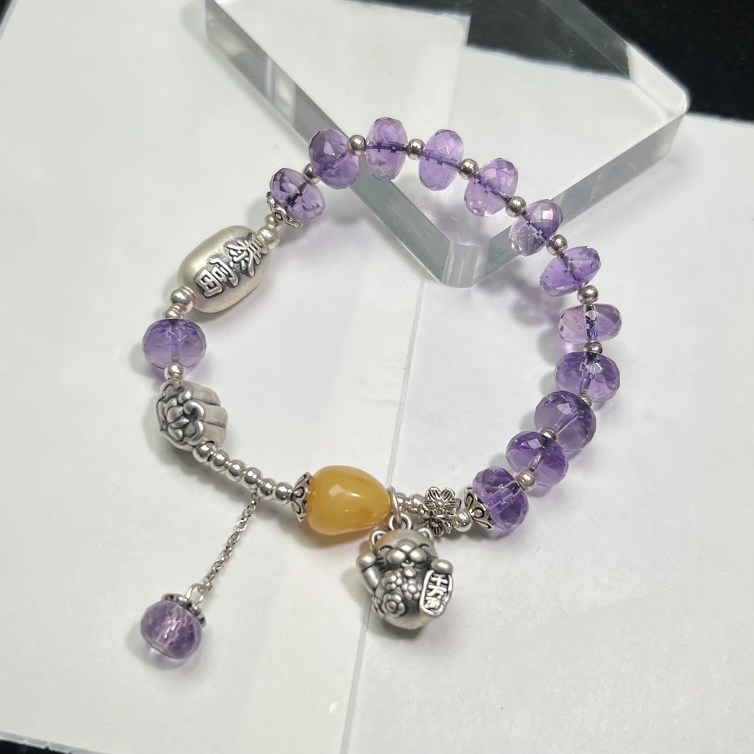 紫水晶盘珠S925手链   GHS489