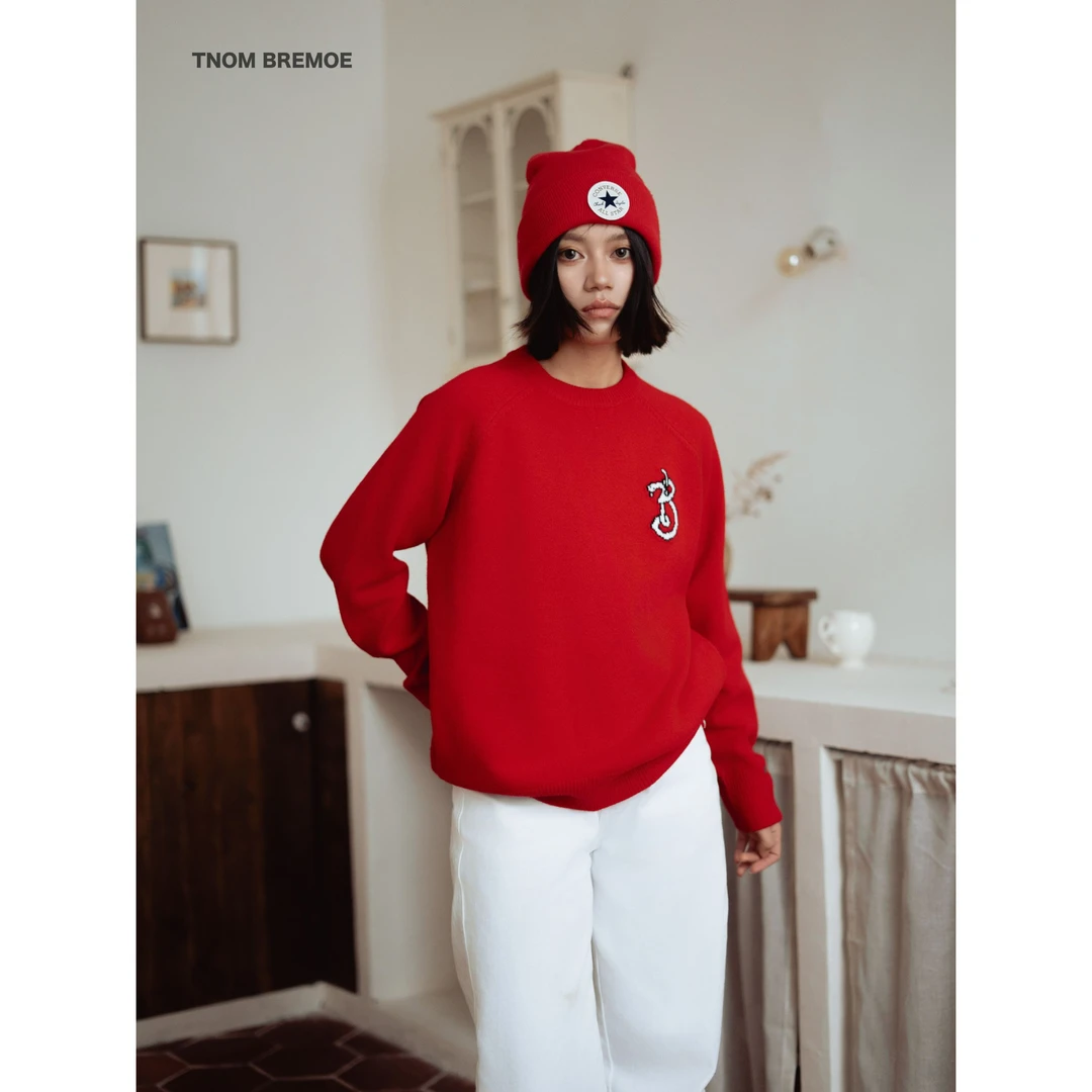 TNOM BREMOE男女同款蛇形字母毛衣重工圆领毛衣时尚潮牌