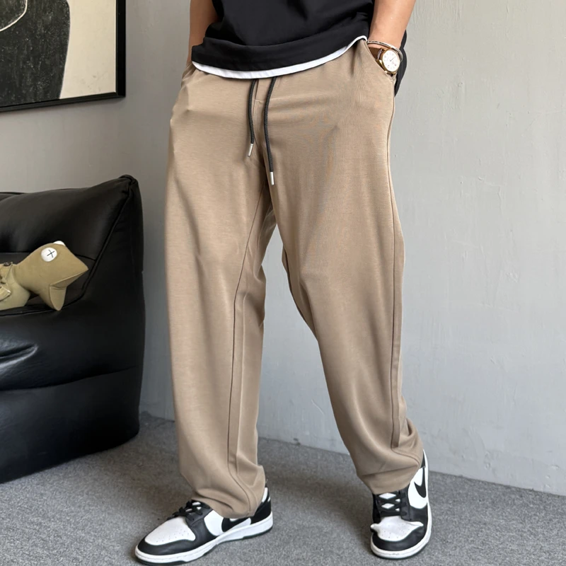 春夏季薄款透气休闲裤针织卫裤男直筒宽松抽绳百搭垂感阔腿裤子潮