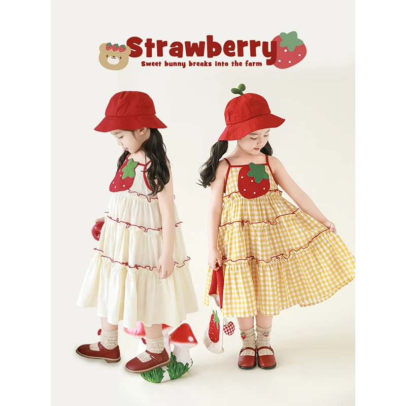 幼悠女童夏装可爱草莓蛋糕裙子女孩洋气薄款连衣裙儿童服装X5222