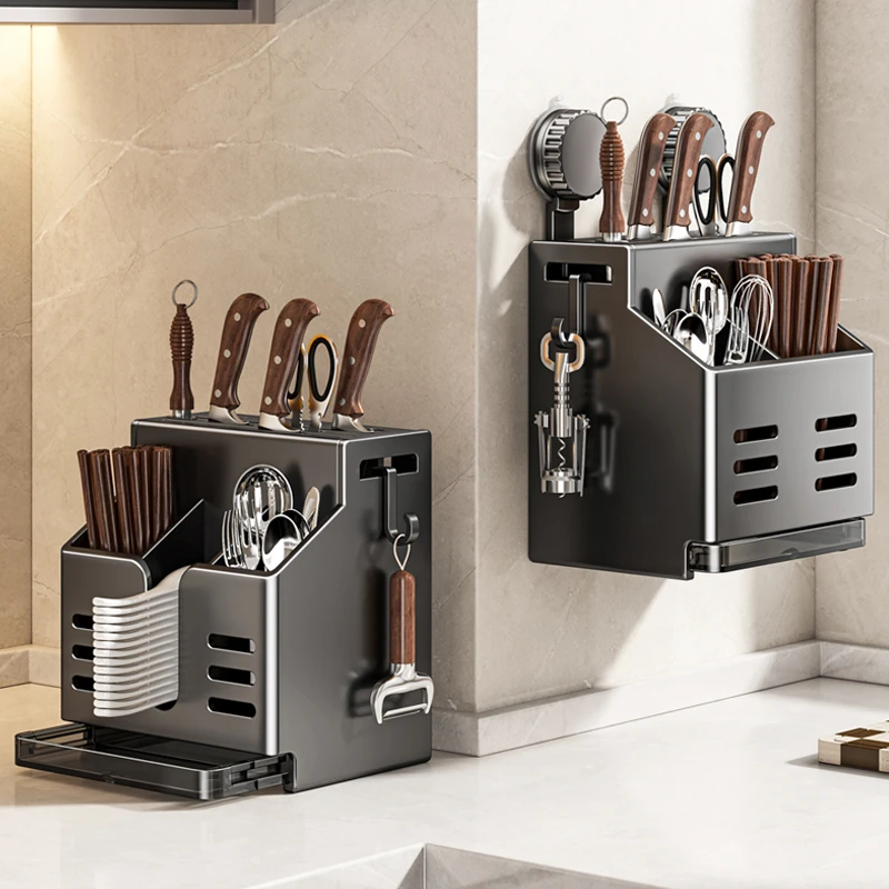 陶市2025新款吸盘刀架厨房置物架壁挂刀架筷子筒多功能刀筷收纳架