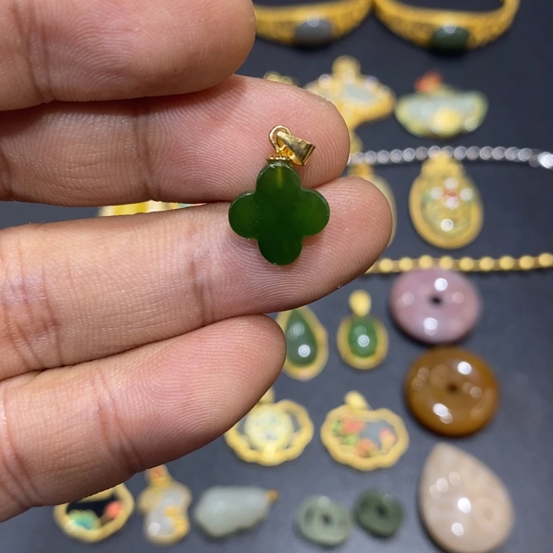 和田玉颈饰银S925镀金镶嵌