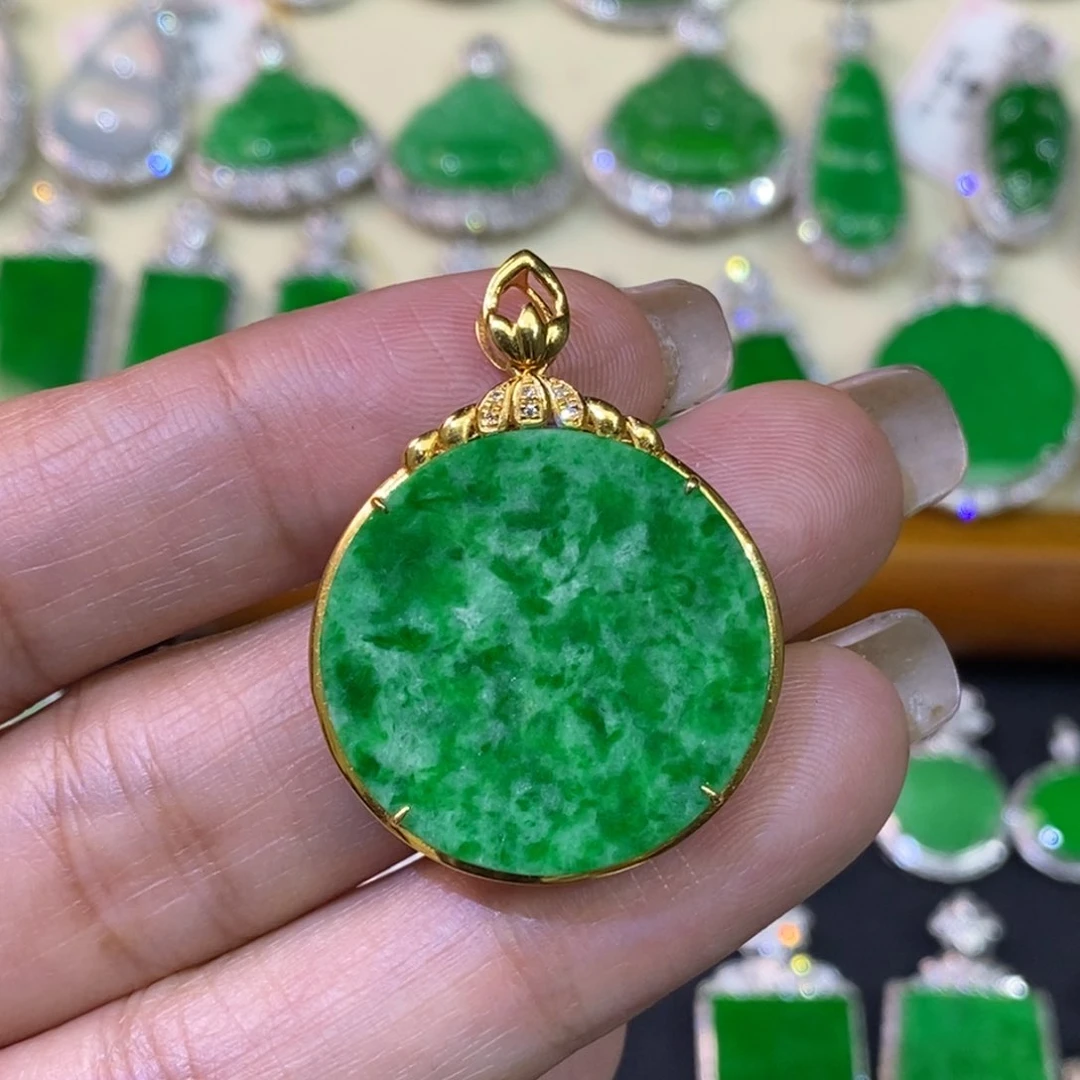 翡翠吊坠(不含链)18K金镶嵌吊坠