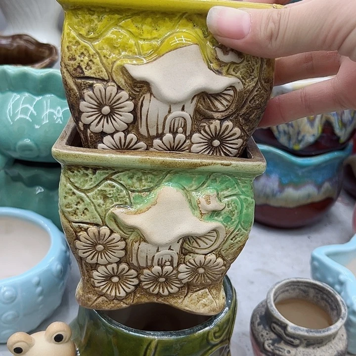 多肉绿植陶瓷花盆9.9包邮，有孔