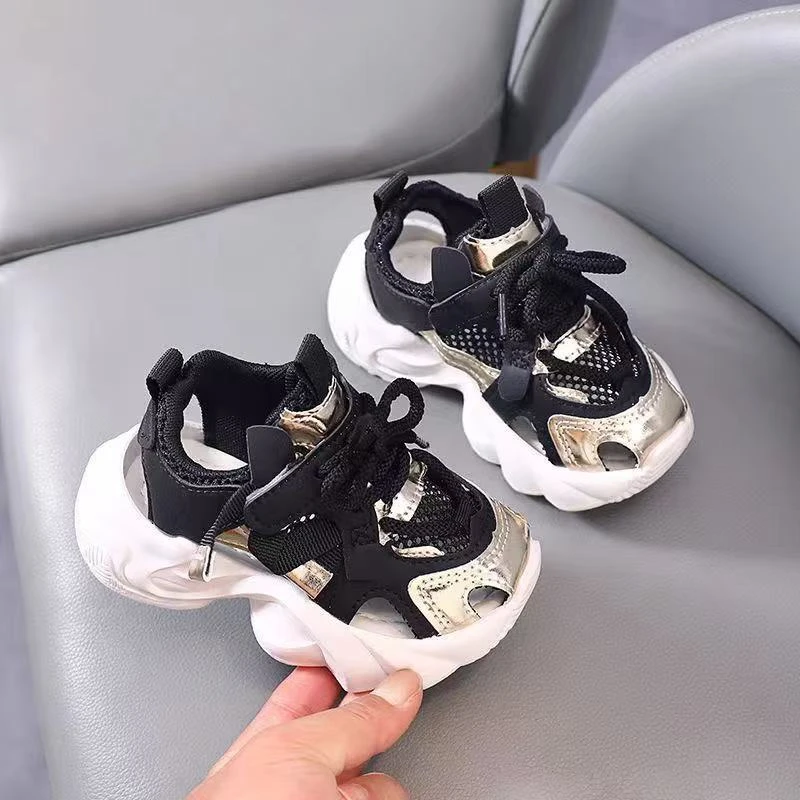 儿童包头凉鞋夏季新款洋气男童透气网鞋女童半凉鞋包头凉鞋老爹鞋