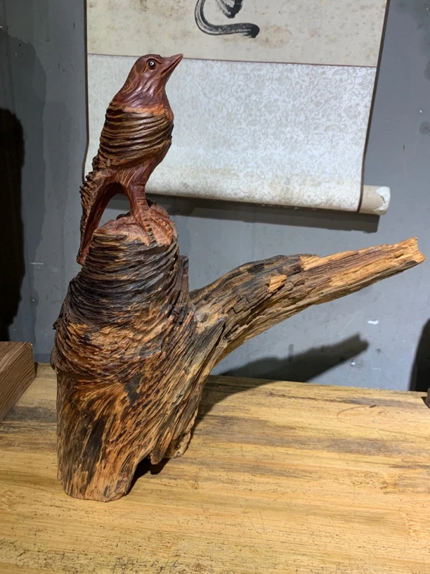 琥珀木手工雕刻高油透光客厅书房办公室小鸟摆件