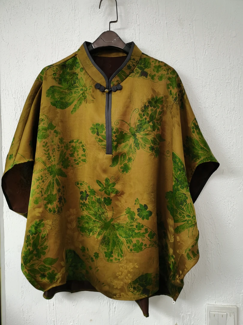 伊美香云纱美2532满分桑蚕丝香云纱花罗连肩袖斗篷上衣2025夏季新