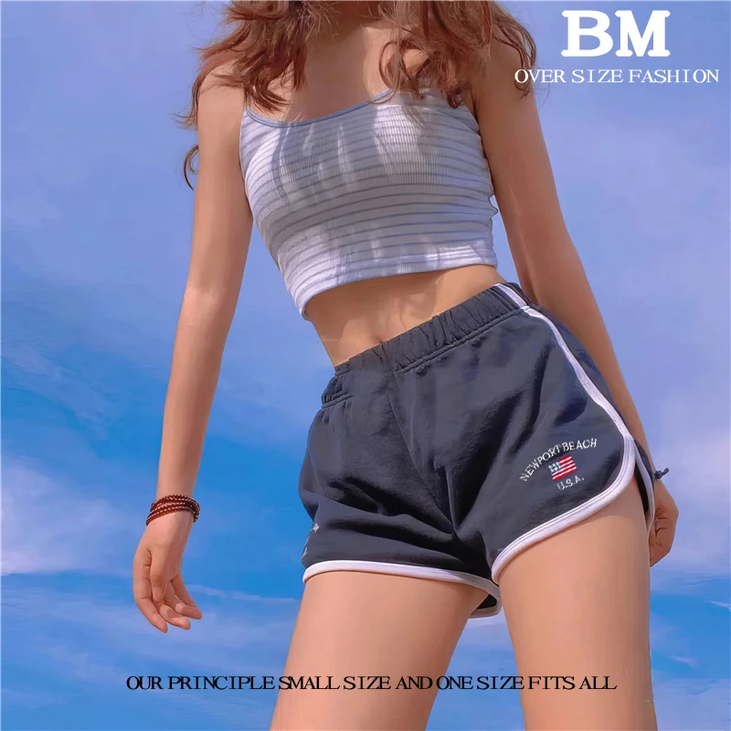 美式女子运动跑步训练宽松辣妹防走光棉质BM短裤粗腿热裤夏季百搭