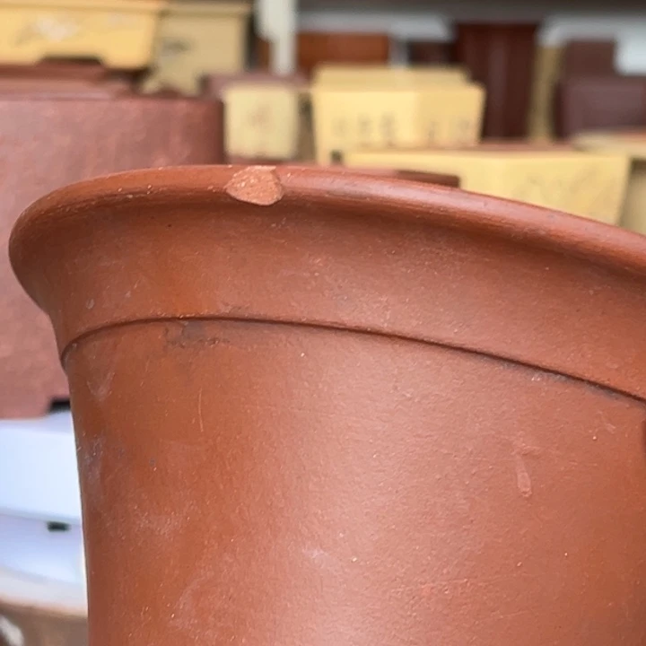 墩***墩花盆紫砂微瑕红色小圆斗立盆