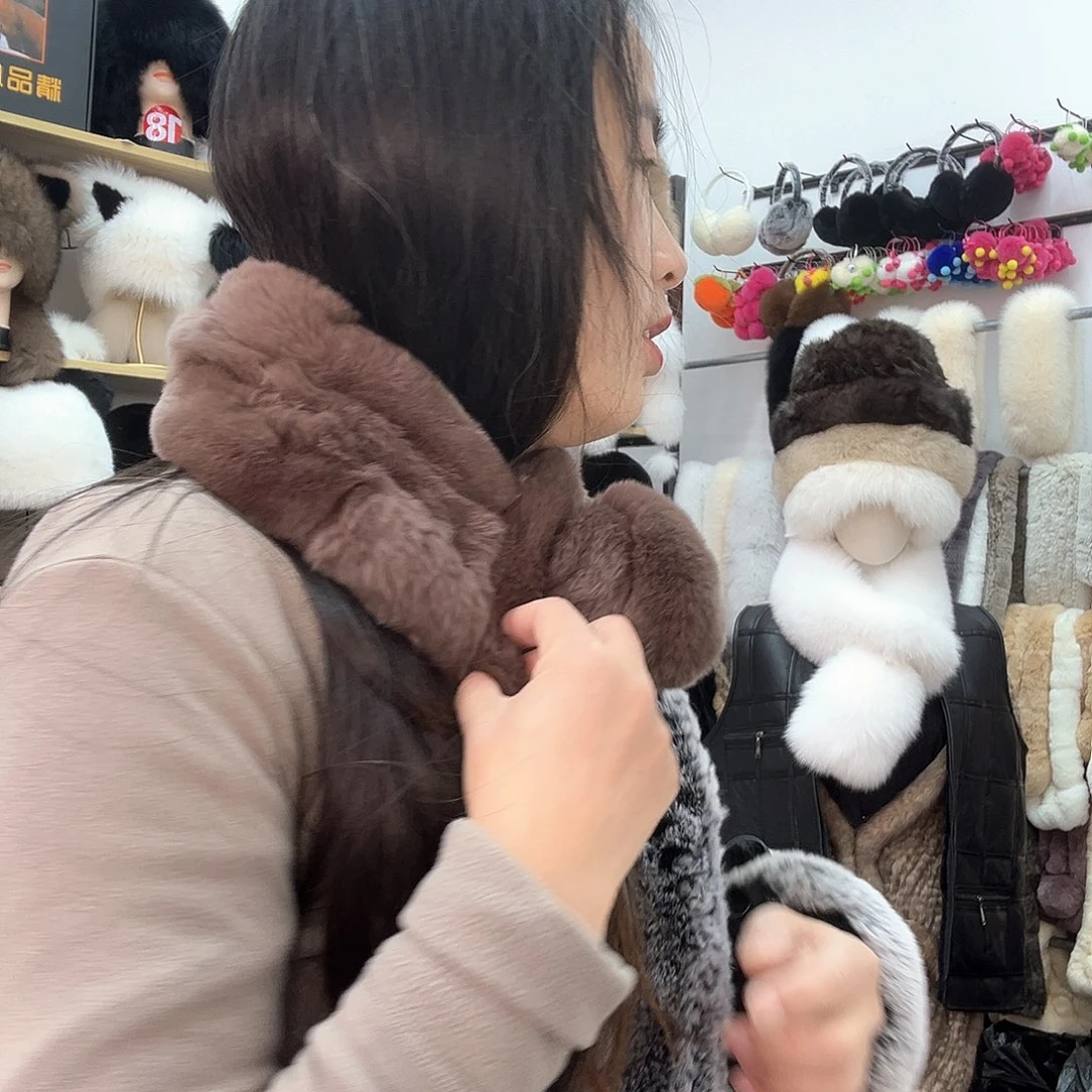 兔皮巧克力色兔毛瑕疵围巾