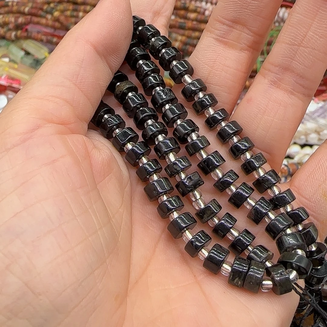 合金玛瑙/玉髓珠宝半成品黑碧玺6mm一条