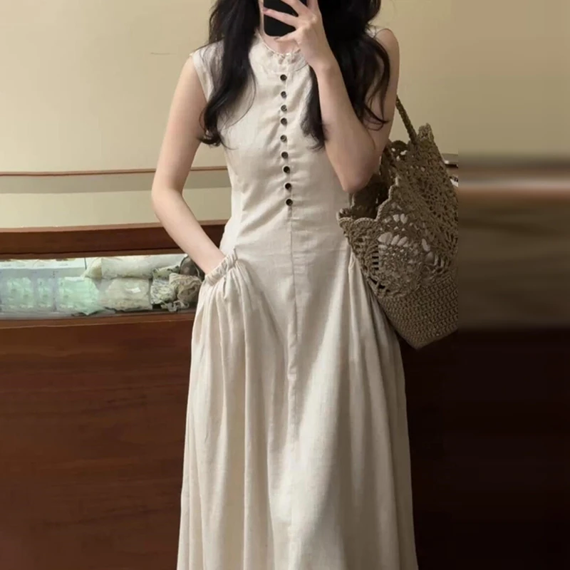 【现货+运补】法式无袖背心连衣裙子女显瘦气质超好看长裙3638