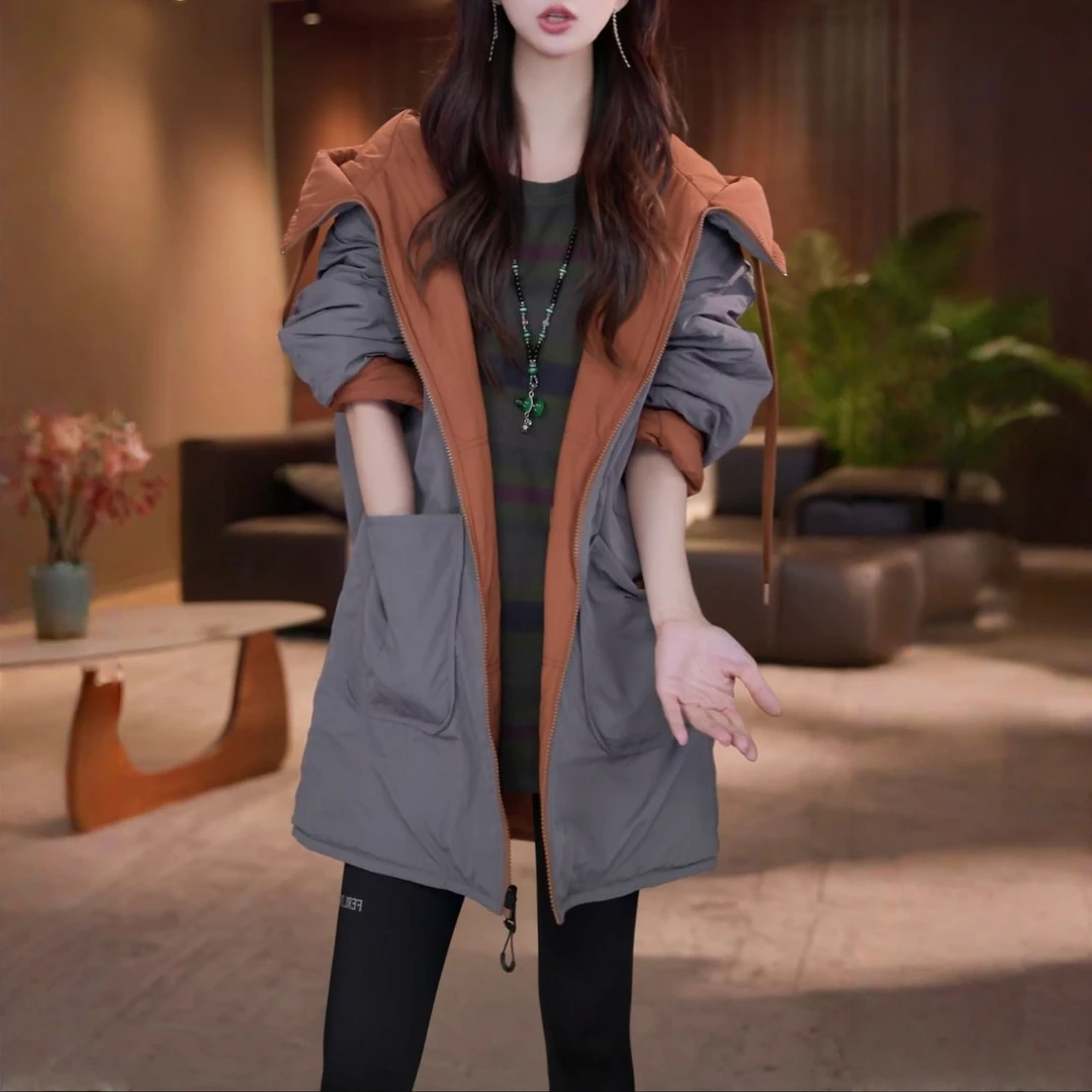 时尚宽松显瘦连帽棉服女2025秋冬新款洋气加厚保暖双面穿棉衣外套