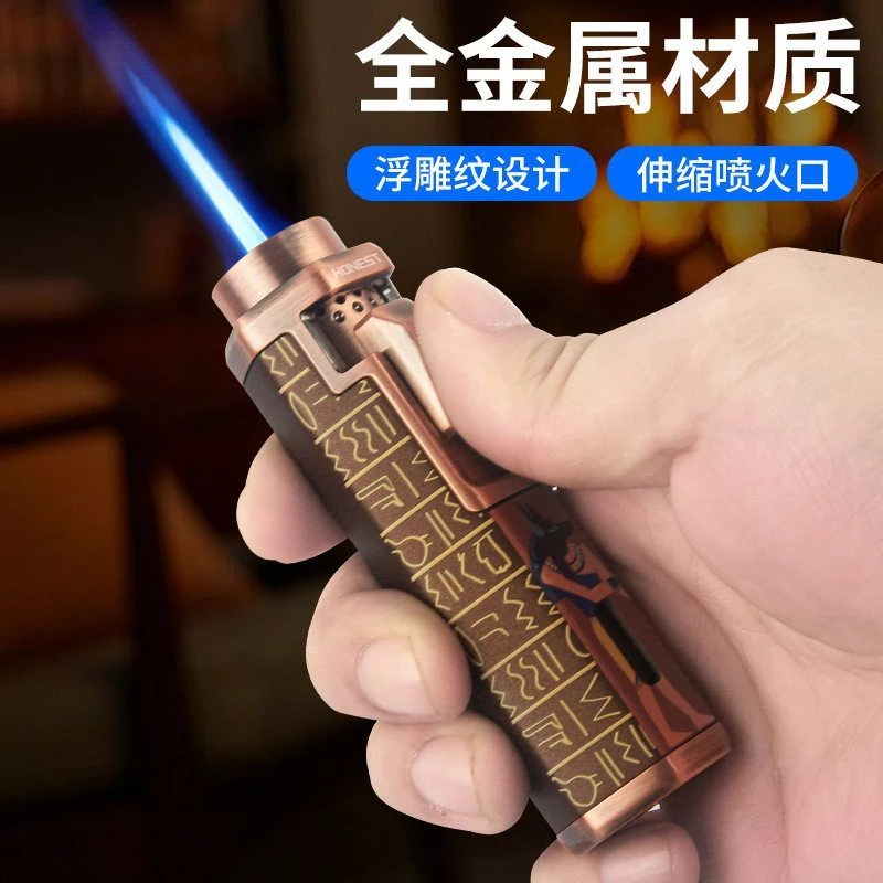 网红新款直冲防风蓝焰上推雪茄打火机货源工厂直销潮