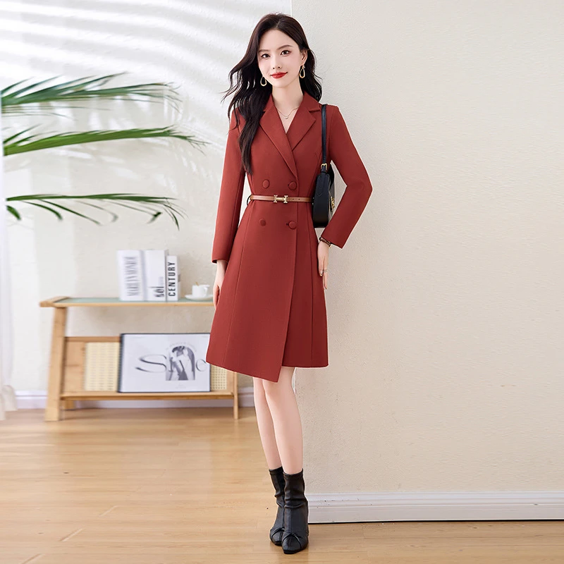 秋季气质女神范高级感收腰显瘦西装领系带双排扣时尚连衣裙Z5280