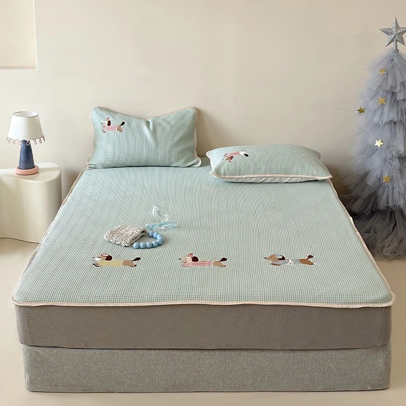 新款D高分子凉感华夫格软凉席床笠款三件套高颜值