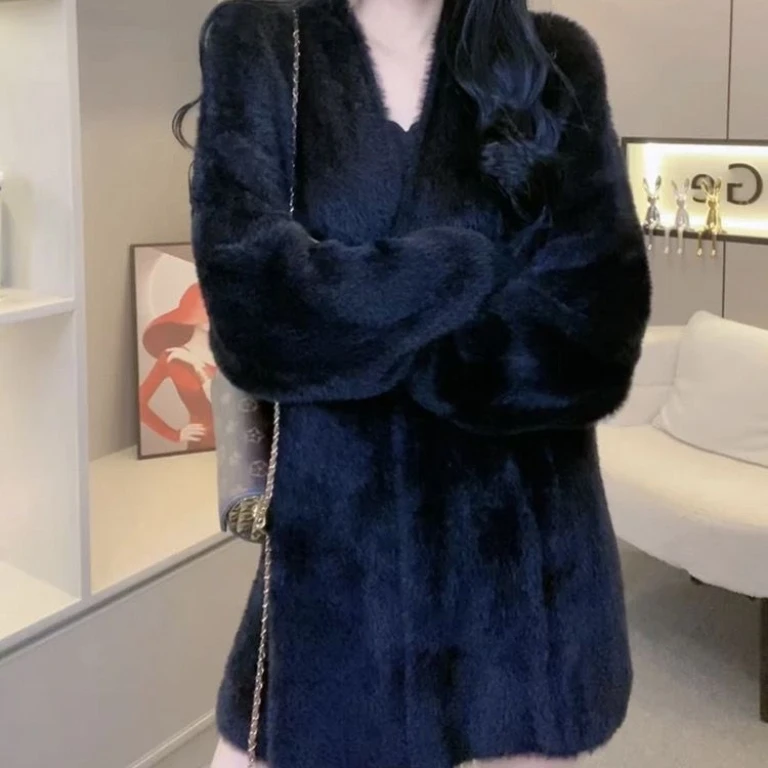 冬季新款保暖中长款开衫环保女士外套时尚气质休闲上衣