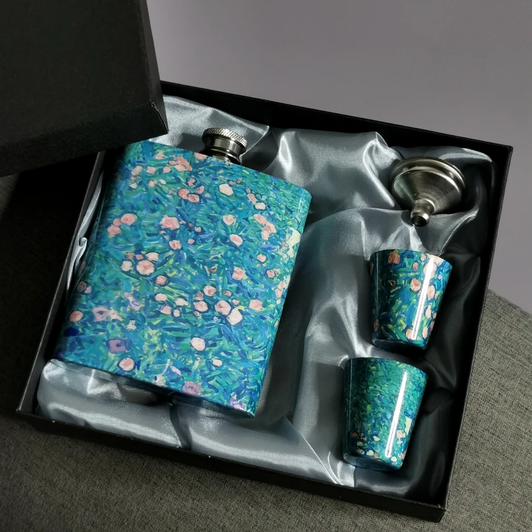 新到礼盒装梵高系列酒壶酒杯套装不锈钢茶杯水壶茶壶四件套M43