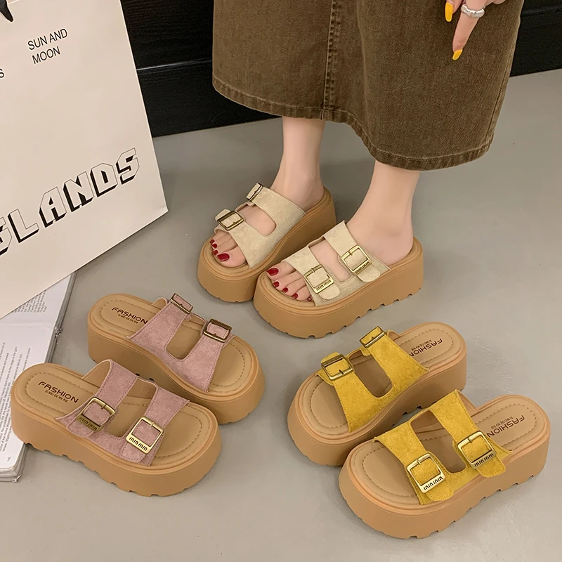 小个子勃肯拖鞋女外穿2025新款夏季松糕厚底凉鞋休闲皮带扣一字拖