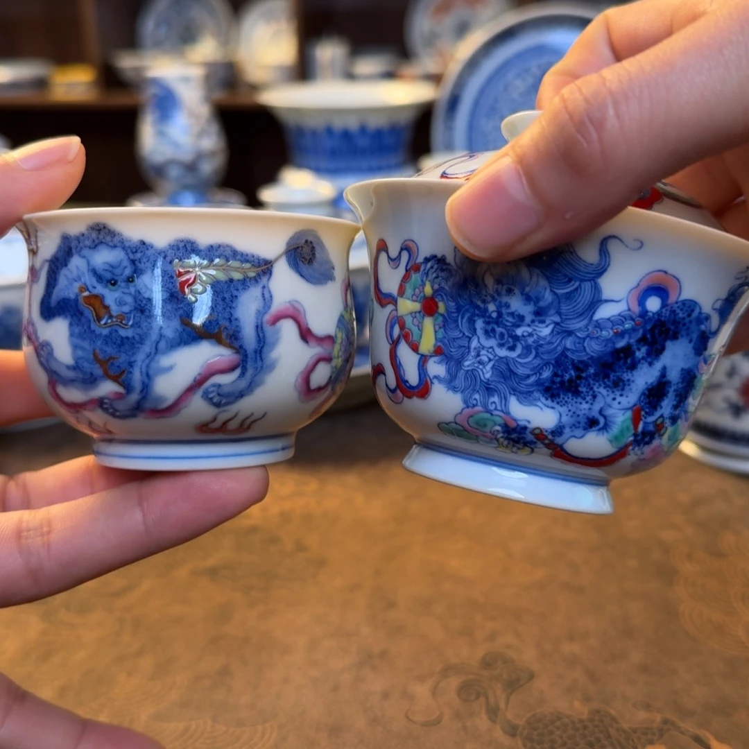 源纯手工手绘陶瓷茶具两件套