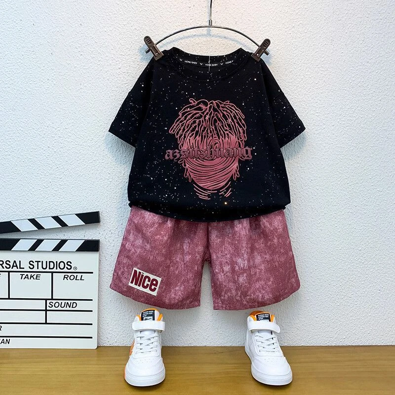 时髦中大童潮酷短袖帅气韩版洋气两件套童装儿童痞气套装运动夏装