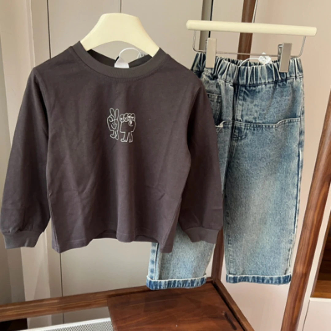 【编号R107】T1067-39-儿童石头剪刀印花T恤深灰色-BC