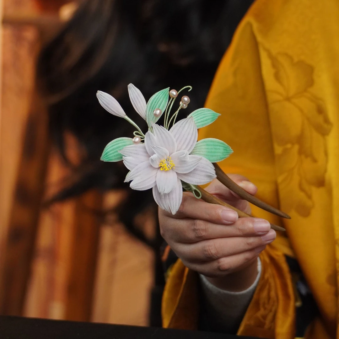 紫珠 绿檀木U非遗绒花细绒条手工艺品汉服马面裙配饰