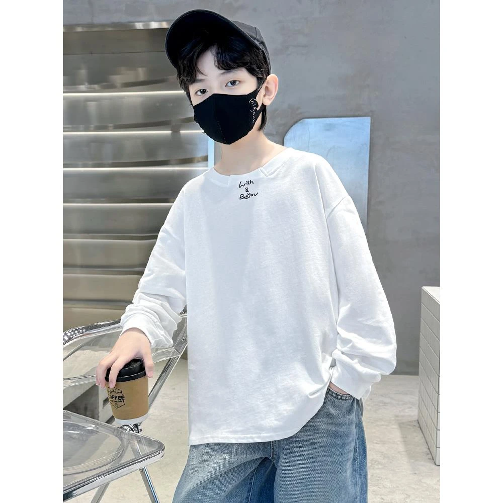 范哲萨男童长袖恤春季2025新款儿童白色卫衣春秋款大男孩春装上衣