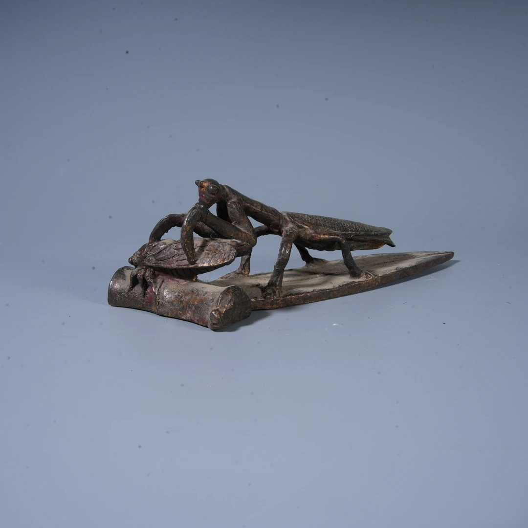 Tgz03 清代 铜螳螂捕蝉摆件