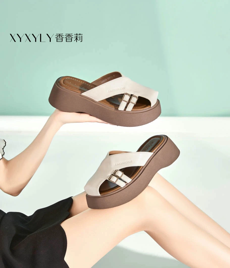 香香莉30535法式拖鞋女外穿新款韩版复古包头拖鞋懒人厚底2025夏