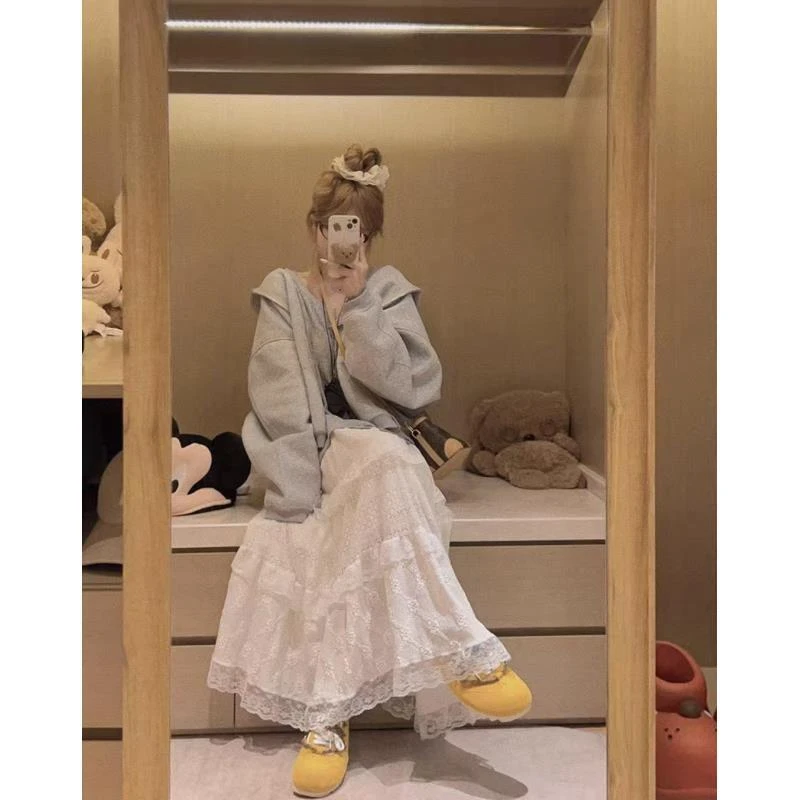 小雅姐姐  韩系甜美蕾丝拼接毛绒感百搭A字蛋糕裙KE63