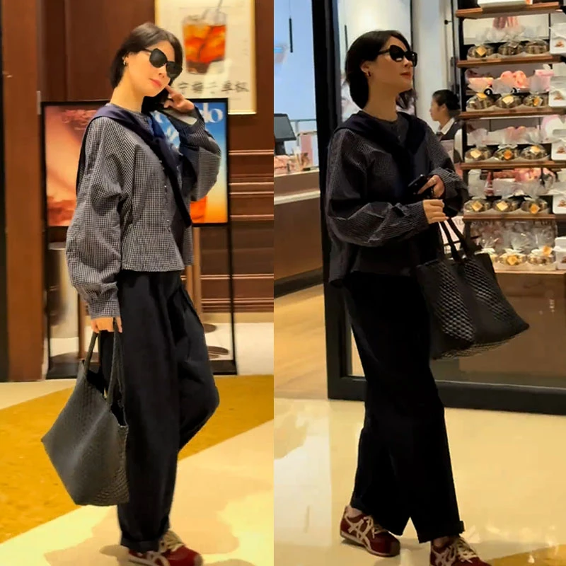 2025秋季新款设计感一整套时尚百搭单排扣衬衫女休闲阔腿裤两件套