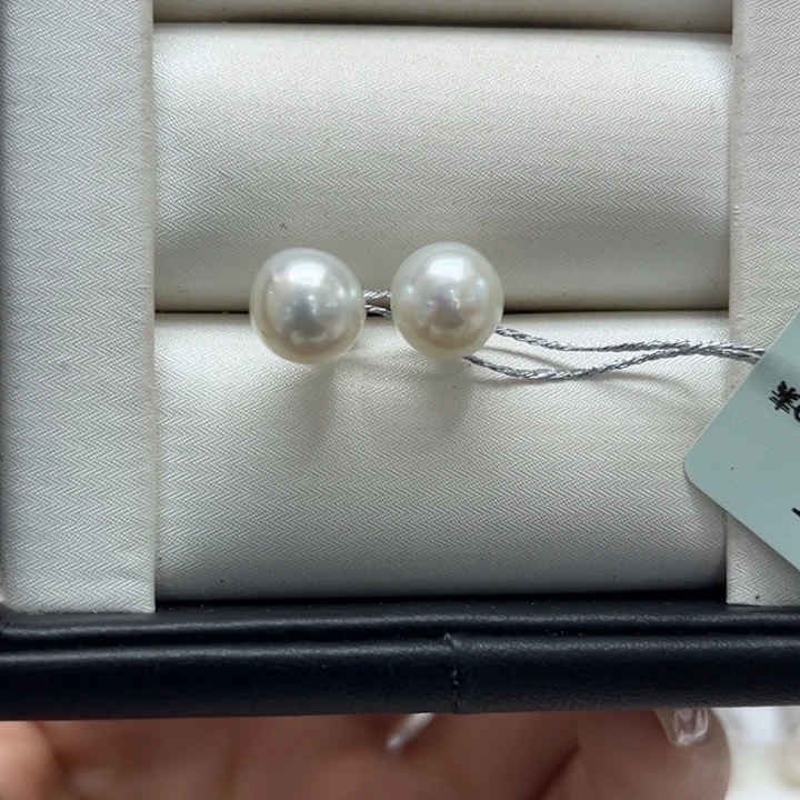 银S925镶嵌耳饰海水珍珠7-8mm4号