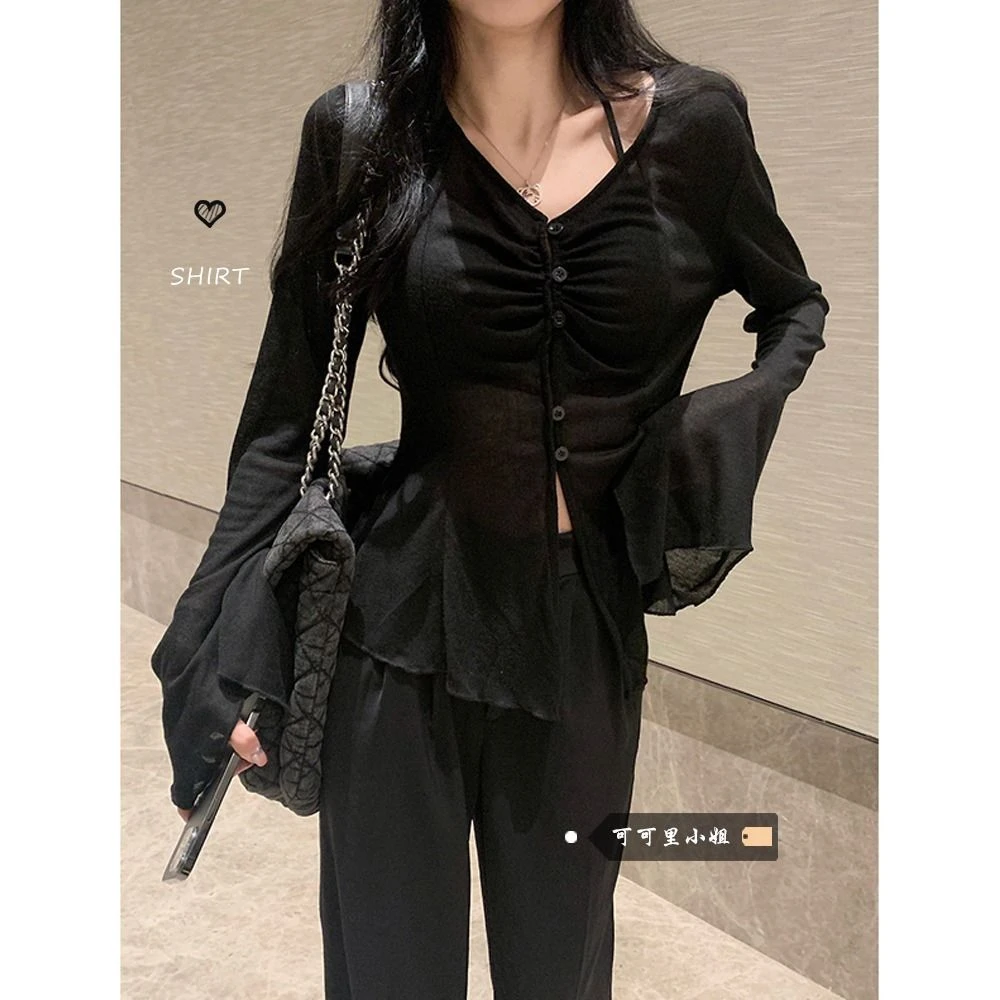 洋气喇叭袖防晒开衫披肩女夏季新款韩版盐系喇叭袖空调衫外套上衣