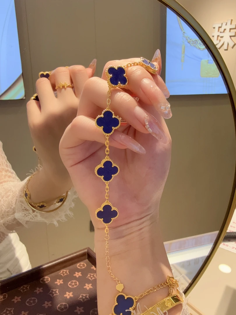 非金属珐琅手链 蓝色四叶草手链