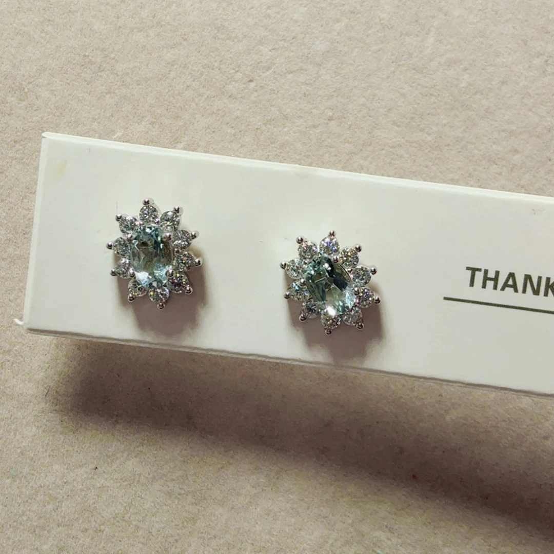 海蓝宝石耳钉银S925镶嵌