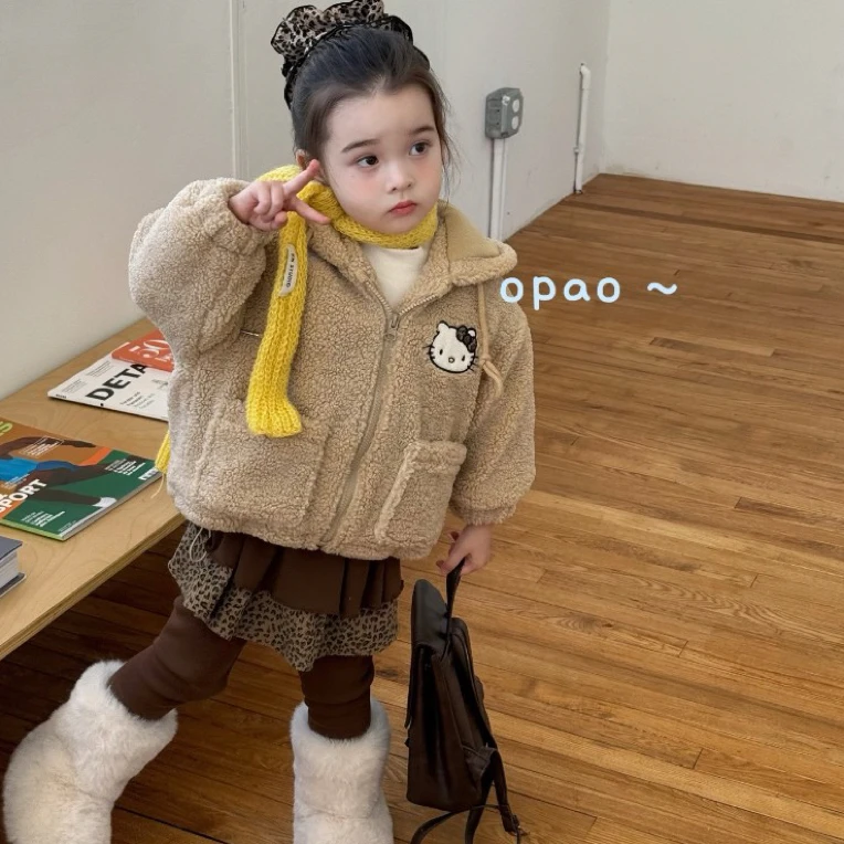 Opao 冬季女宝卡通动漫普通外套女童保暖秋冬宝宝加厚毛毛外套