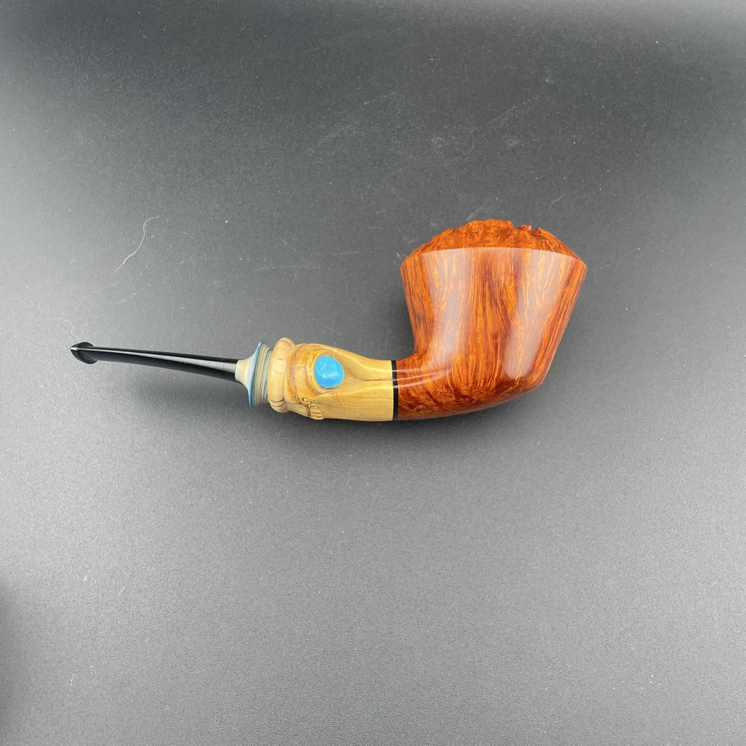 S扁竹石楠木自由式斗口留皮烟斗（20*39）