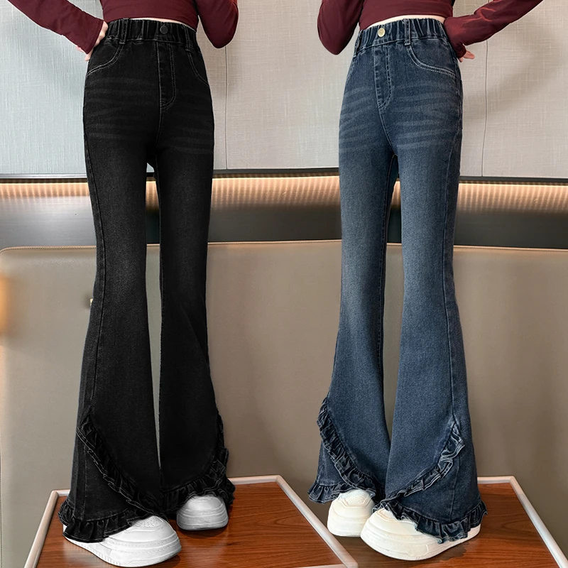 女童喇叭裤女款爆款2025新款春秋儿童牛仔裤秋季弹力微喇显瘦裤子