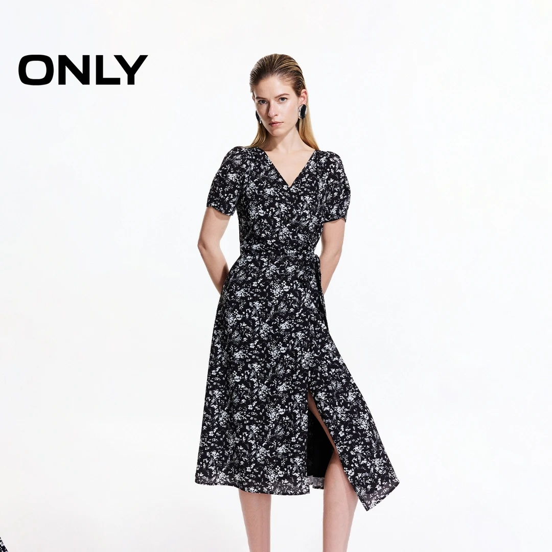 ONLY2025秋季新款法式腰间系带碎花中长款连衣裙女|125207066