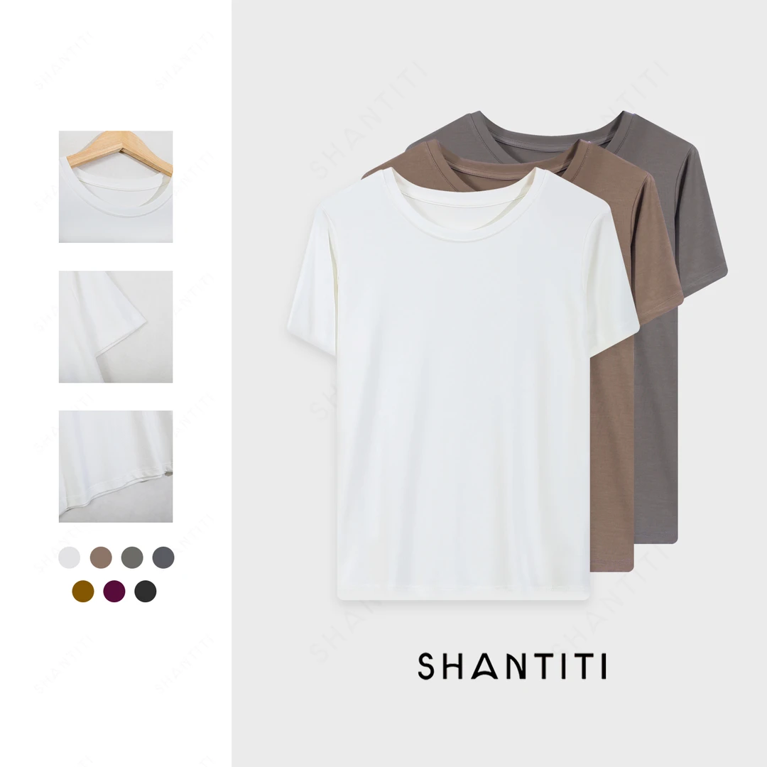 『60支双面兰精』休闲衣服女夏季正肩t恤洋气百搭上衣 宽松舒适短袖