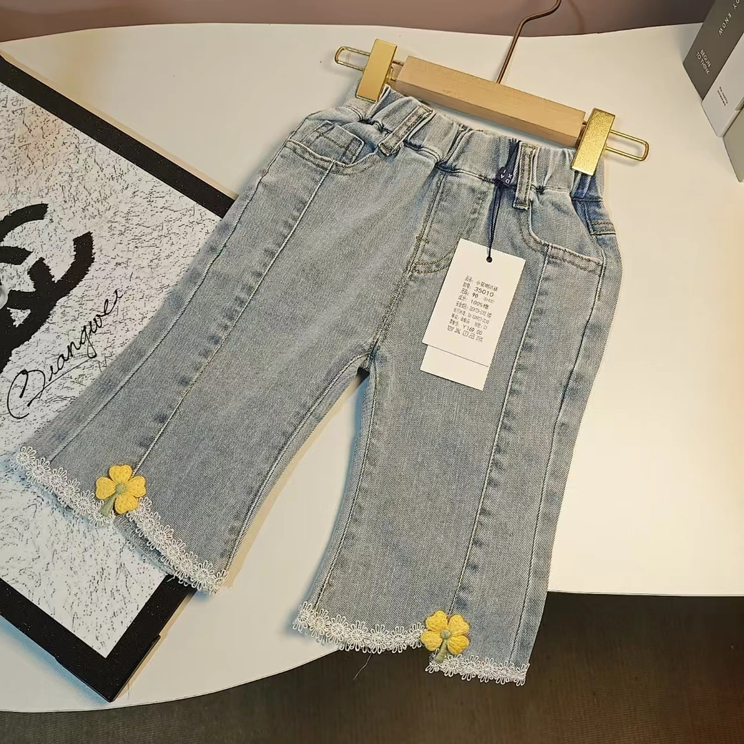 D88（大米家）女童夏季花边牛仔七分裤