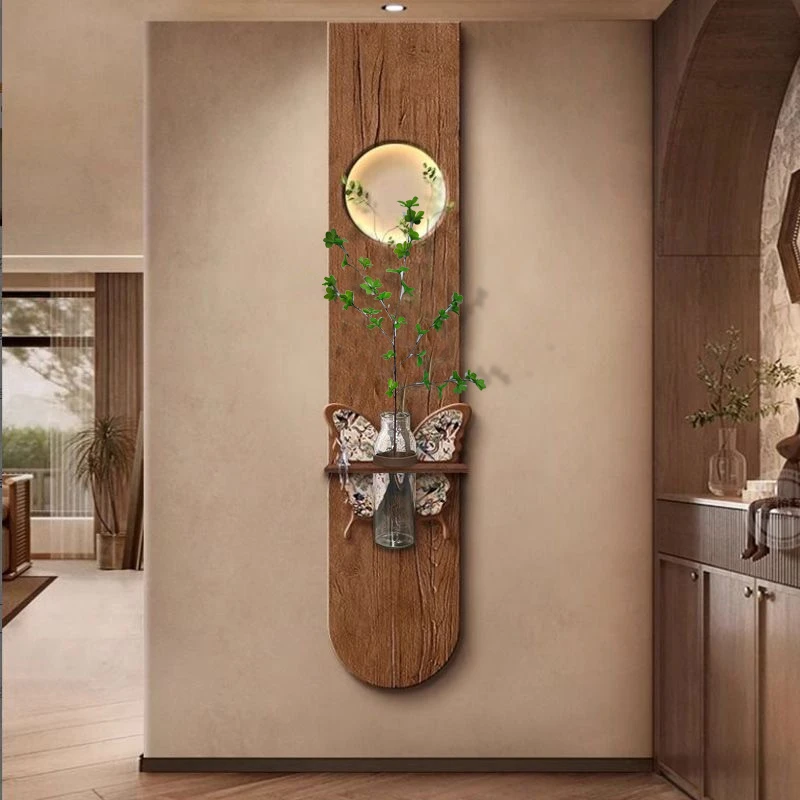 法式复古玄关装饰画中古风走廊过道挂画高级感水培绿植入户壁灯画