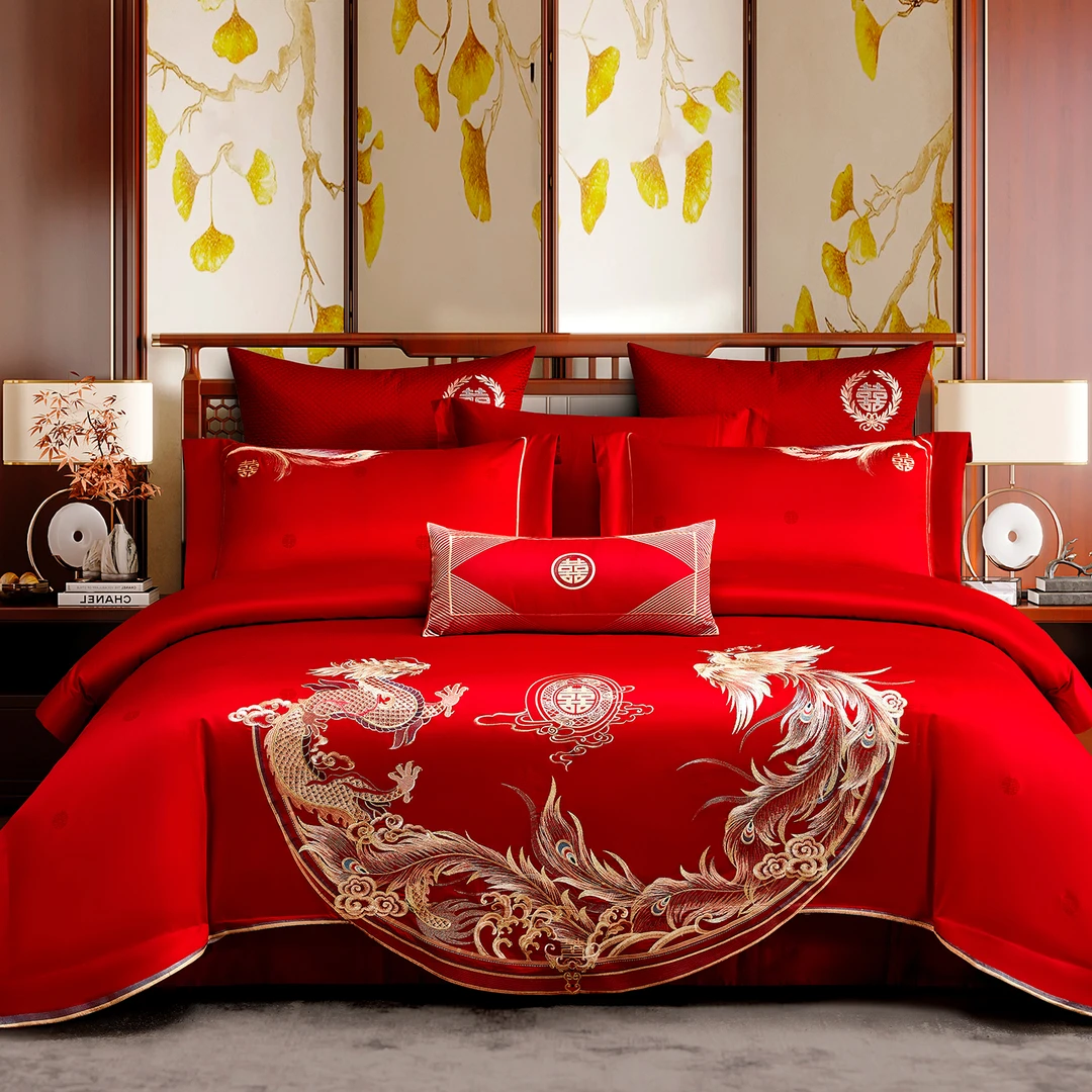 高端重工苏绣纯棉全棉结婚陪嫁提花1s婚庆四件套床单被套床品