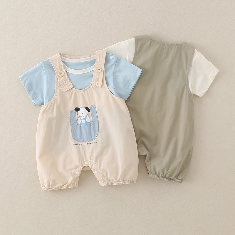 2025夏季新款男童婴幼儿宝宝童套装背带裤可爱短袖套装外出两件套